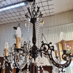 Boem candelabru de dimensiuni impresionante din bronz și cristale