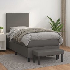 vidaXL Pat box spring cu saltea, gri, 90x190 cm, piele ecologică 3137519
