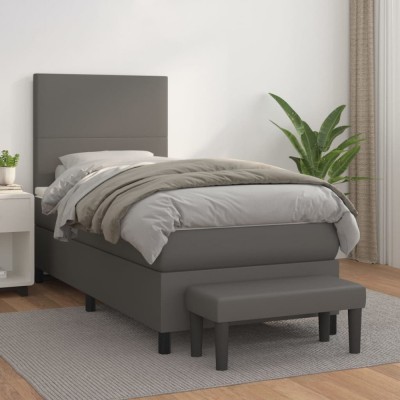 vidaXL Pat box spring cu saltea, gri, 80x200 cm, piele ecologică 3137513 foto
