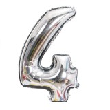 Balon din folie flippy, cifra 4, 81 cm, pentru aer sau heliu, bulk, argintiu