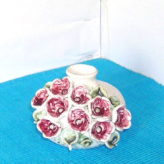 Vaza ceramica STUDIO - ART, emailata, decor floral relief, hand made - UNICAT