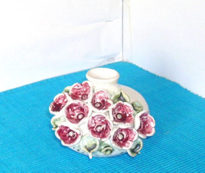 Vaza ceramica STUDIO - ART, emailata, decor floral relief, hand made - UNICAT foto