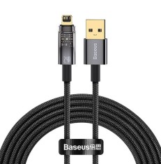 CABLU alimentare si date Baseus Explorer, Fast Charging Data Cable pt. smartphone,USB la Lightning 2.4A, 1m, Auto Power-Off, negru transparent &amp;quot;CATS00 foto
