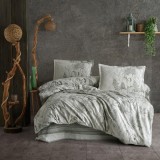 Cumpara ieftin Lenjerie pat dublu,bumbac ranforce,4 piese,crem verde salvie cu flori,Tuva-A1306