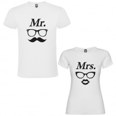 Set 2 Tricouri cuplu Mr. II si Mrs. II, alb/negru foto