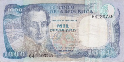 Bancnota Columbia 1.000 Pesos Oro 1982 - P424a Fine ( vezi descriere ) foto