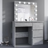 Masa de toaleta si machiaj Hollywood cu oglinda LED si 4 sertare, 94x43x140 cm, gri beton Household NewTrend
