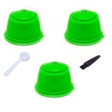 Set 3 Capsule cafea, reutilizabila, reincarcabila, compatibil Dolce Gusto, verde inchis, cu periuta si lingurita