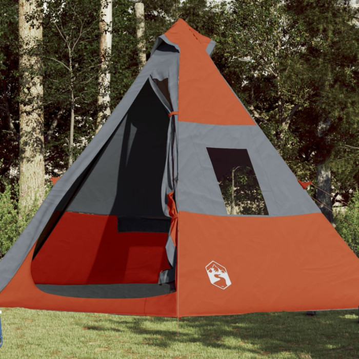 vidaXL Cort de camping tipi 7 persoane, gri/portocaliu, impermeabil