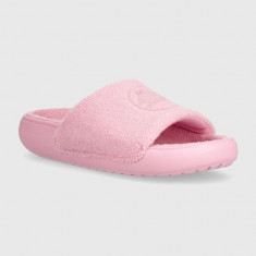 Crocs papuci Classic Towel Slide femei, culoarea roz, 209962