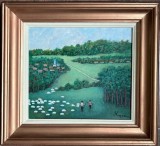 Tablou Mircea Popescu Peisaj Bucovinean de Vară pictura ulei inramata 46x49cm