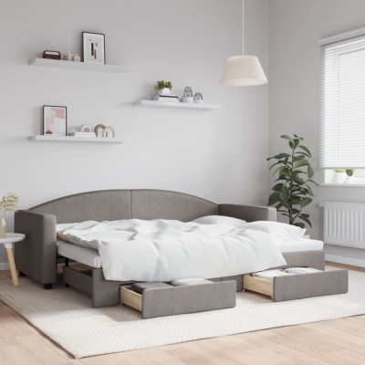 Pat de zi cu extensie și sertare, gri taupe, 80x200 cm, textil foto
