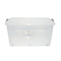 Cutie depozitare 80L cu capac si roti din plastic transparenta 725x470x360mm