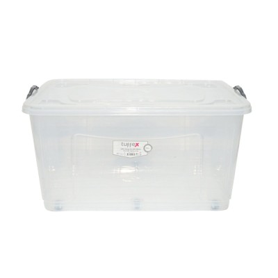 Cutie depozitare 80L cu capac si roti din plastic transparenta 725x470x360mm foto