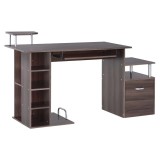 Birou calculator, MDF si metal, cu raft tastatura, sertar, 8 rafturi, loc pentru unitate, maro, 152x60x88 cm, ART