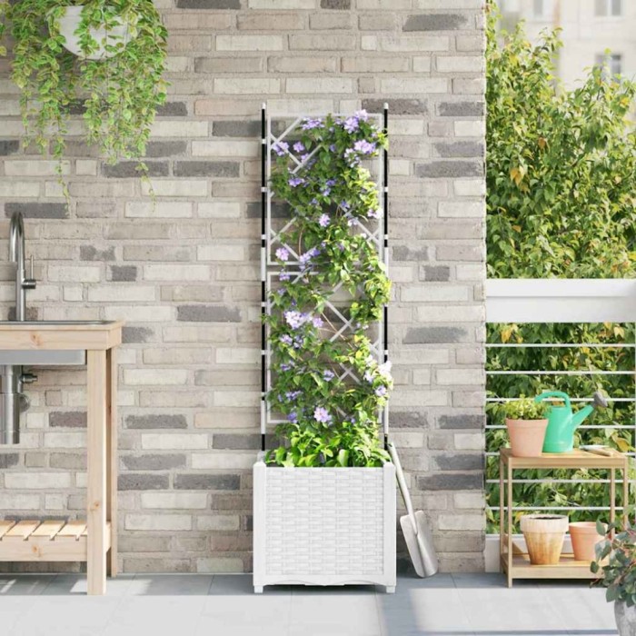 Ghiveci de grădină cu trellis Alb 40 x 40 x 143 cm PP