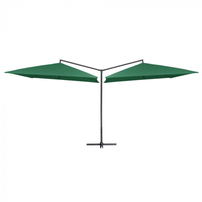Umbrelă de soare dublă, st&acirc;lp din oțel, verde, 250 x 250 cm
