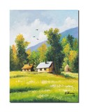 Tablou peisaj de munte pictat manual, Peisaj de poveste, 40x30cm ulei pe panza