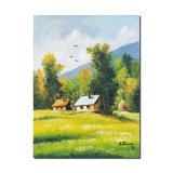 Tablou peisaj de munte pictat manual, Peisaj de poveste, 40x30cm ulei pe panza