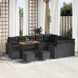 Set de canapea pentru grădină vidaXL 13 piese cu perne Negru Poliratan Acacia, Set de dining pentru grădină vidaXL 4 piese cu perne Negru Poliratan Ac