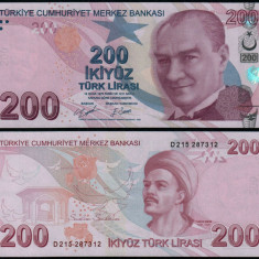 TURCIA █ bancnota █ 200 Lira █ 2009 █ P-227d █ Seria D █ UNC █ necirculata