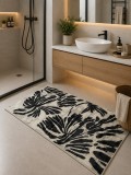 Cumpara ieftin Covoras Universal Plush Floral, Bej si Mov, Marime 60 x 90 cm, Poliester, Antialergic, Baie, Living, Dormitor, Sufragerie, Birou