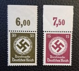 Germania WWII (1942) "Dienstmarke" 15Pf &amp; 30Pf cu Margine Superioară (6,00 &amp; 7,50) (MNH cu gumă originală intactă ) BN1