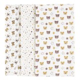 Set Cearceafuri din Bumbac, Bej, Model cu Ursuleti si Stelute, 80 x 80 cm, 3 buc, Oem