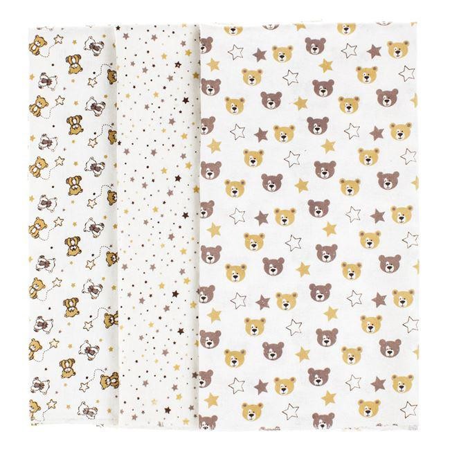 Set Cearceafuri din Bumbac, Bej, Model cu Ursuleti si Stelute, 80 x 80 cm, 3 buc