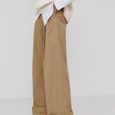 Victoria Victoria Beckham Pantaloni femei, culoarea bej, lat, high waist