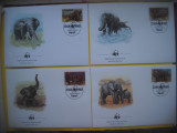 HOPCT PLIC S 1106 SET 4 FDC ELEFANTI UGANDA 1983 WWF, Africa, Fauna