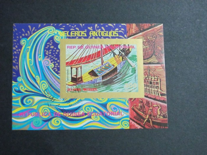 Coliță Filatelică Guineea Ecuatorială 1974 &ndash; &quot;Veleros Antiguos&quot;, Galion Spaniol Neobliterat