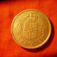 Moneda 5 koroane 1977 Danemarca , cal. f. buna