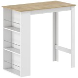 HOMCOM Masă de Bar cu 3 Polițe și Bară de Protecție, Blat de Bucătărie din Oțel și PAL, 112x57x106 cm, Alb | Aosom Romania