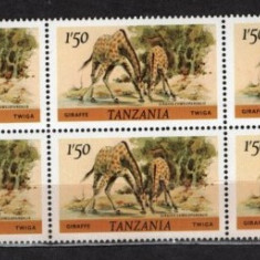 TANZANIA 1980 - FAUNA. GIRAFA. SERIE NESTAMPILATA IN BLOC DE 6, SA29