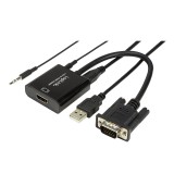 CABLU video LOGILINK,adaptor VGA(T)+Jack 3.5mm(T) la HDMI(M),15cm,rezolutie Full HD(1920x1080)60Hz,conecteaza placa video cu VGA la monitor HDMI,cablu