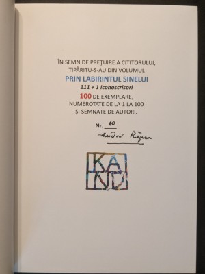 PRIN LABIRINTUL SINELUI Theodor Rapan (discipol Nichita Stanescu) DEDICATIE AUTOGRAF 239pg Ilustratii HELMUT KAND Editie limitata #10 /100 exemplare   foto