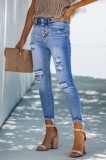 T383-411 Skinny Jeans cu talie inalta, tiv si taieturi decorative
