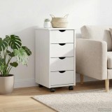 vidaXL Cabinet mobil cu roata Alb 34 x 39 x 65,5 cm Lemn de pin masiv 42028345