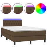 Cumpara ieftin Pat cu arcuri, saltea si LED, maro inchis, 120x190 cm, textil