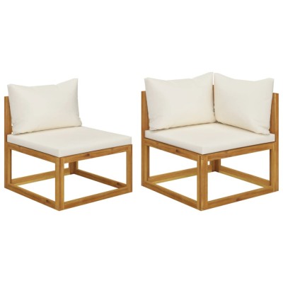 vidaXL Set canapea 2 piese cu perne alb crem, lemn masiv de acacia 311857 foto