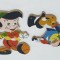 Jucarie veche de colectie aplica din lemn vopsit Pinocchio &amp; Jiminy Cricket