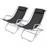Set 2 Scaune Terasă Rabatabile vidaXL, Oțel Negru, Pliabile, Tetieră, 69x61x94cm, Max 120kg, Exterior Grădină