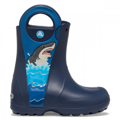 Cizme Crocs Boys&amp;#039; Crocs Fun Lab Shark Patch Rain Boot Albastru - Navy foto