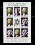 Sao Tome-Principe &quot;Washington -250 ani de la nastere &quot; , mcoala 8M+1V ned., MNH, Nestampilat