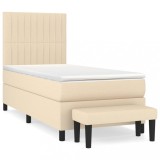 Cumpara ieftin Pat box spring cu saltea, crem, 90x200 cm, textil