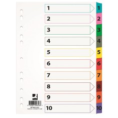 Index carton Q-Connect A4 numerotat 1-10 alb margine color 170g/mp