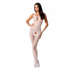Bodystocking Crotchless Passion Sexy Circles, Alb, S-L