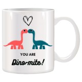 Cana alba personalizata cu Dinozauri si mesaj, INOVATIX&reg;. 330ml