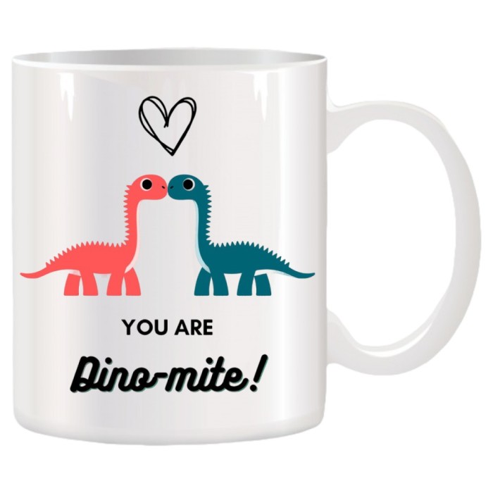 Cana alba personalizata cu Dinozauri si mesaj, INOVATIX&reg;. 330ml